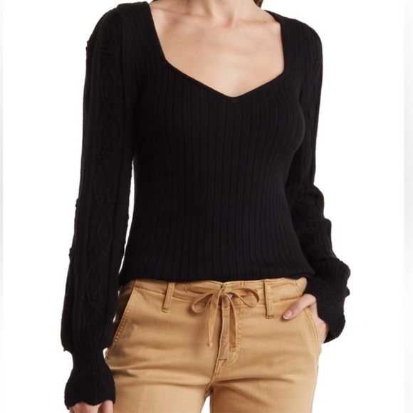 PAIGE Sweaters - Paige Europa Ribbed Organic Cotton Bell Sleeve Pullover Sweater in black NWOT